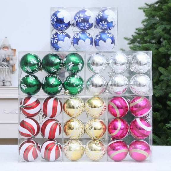 Feltree 6-Piece 2.4-Inch Christmas Ball Ornaments, Plastic Striped Hanging Balls for Christmas Tree and Home Decorations