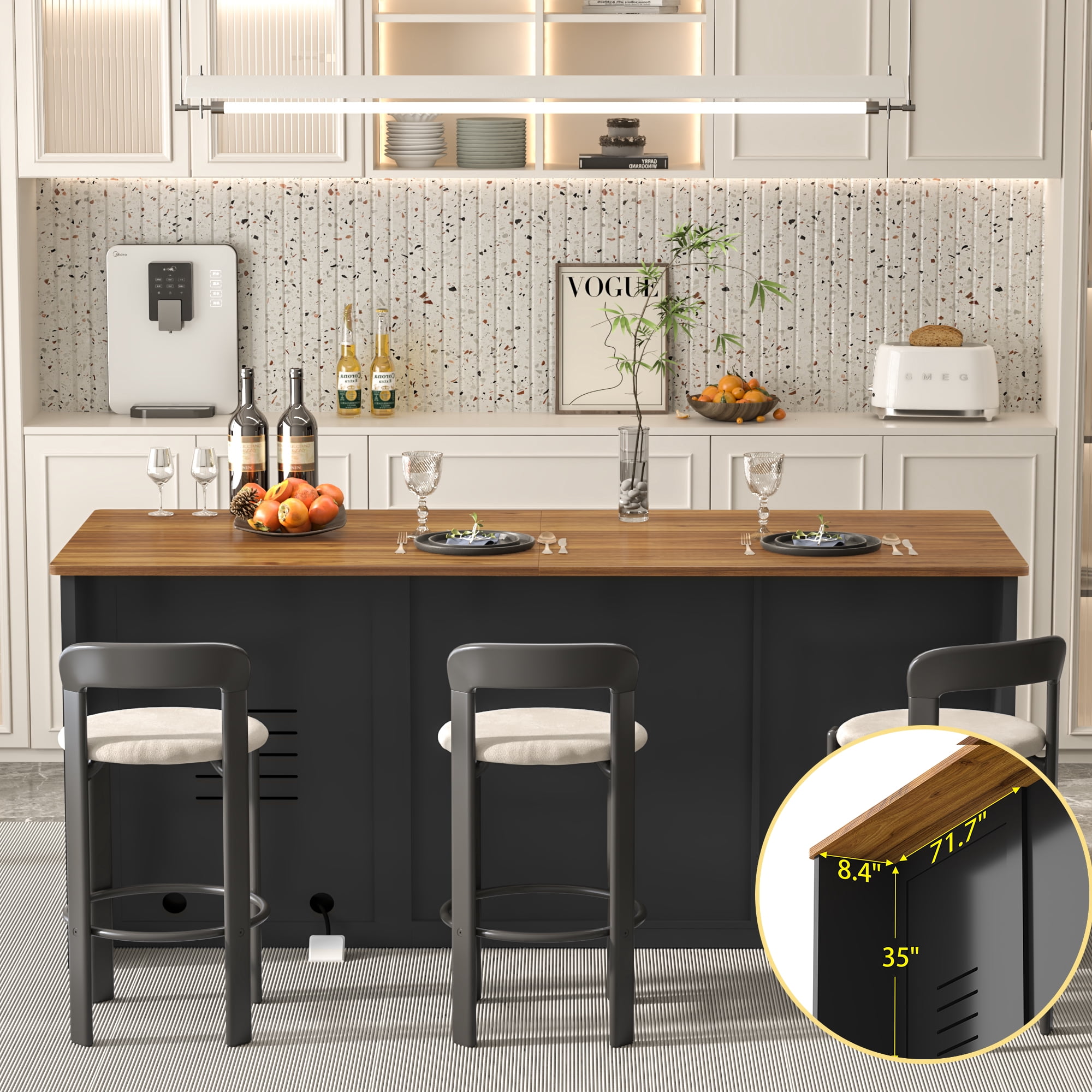 75.6"W Large Kitchen Island with Fridge Space, Modern Kitchen Bar Island Table