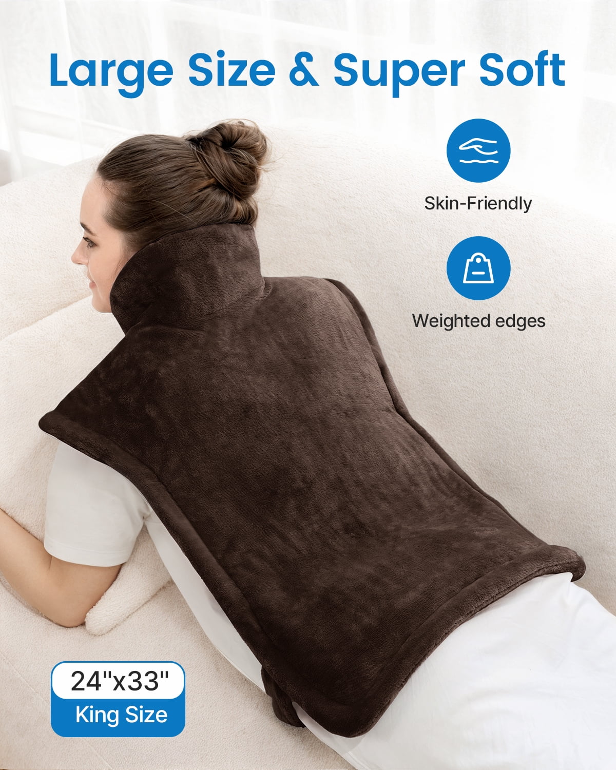 RENPHO 24"x33" Electric Heating Pad for Neck Shoulder and Back, FSA Eligible, Heat Pad for Pain Relief, Fast Heating Hot Therapy 6 Heat Settings, ETL Certified, Gifts for Women Men - Brown