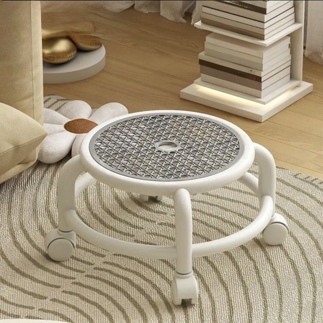Taburete con ruedas giratorias de 360 grados | Asiento ergonómico y transpirable | Taburete móvil de perfil bajo para oficina en casa y cambio de zapatos | Varios colores