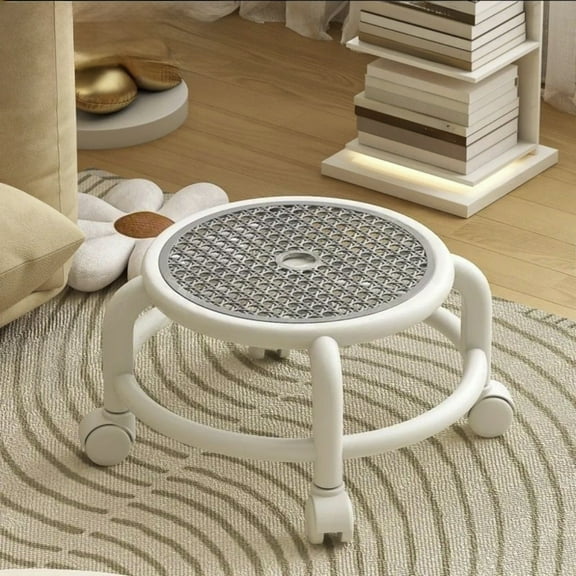 Taicans Low Rolling Stool with 360° Swivel Wheels,Ergonomic Cushion Seat for Shoe Changing/Makeup/Pedicure,Compact Mobile Stool for Home/office/Salon,Gray Plastic (10.24x7.48in)