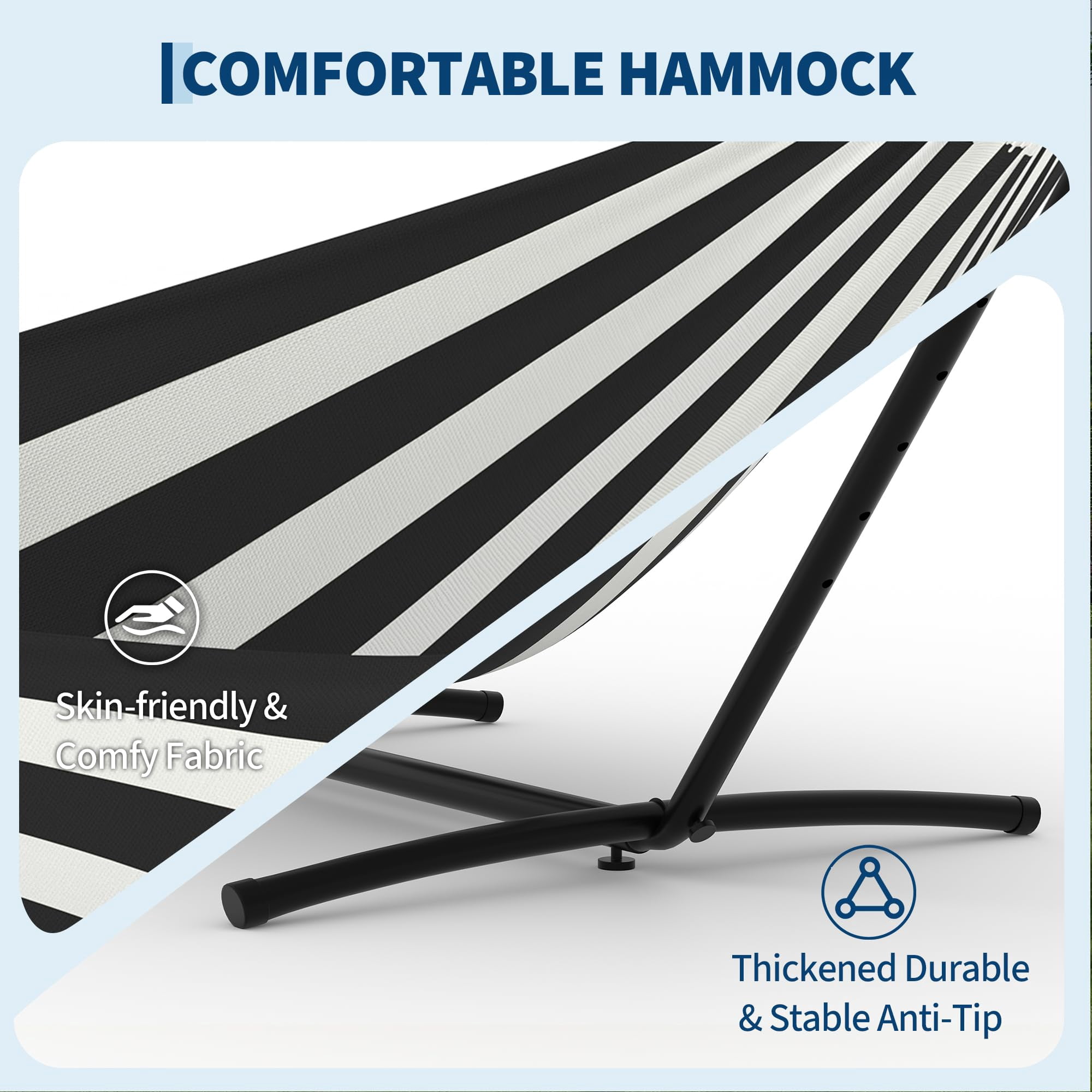 Double Hammock with Heavy Duty Steel Stand, 450 lbs Capacity, Portable Outdoor Hammock Set with Carry Bag for Patio, Yard, Camping, and Garden