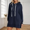 thumbnail image 2 of UJNDER Women's Solid Color Hooded Sweatshirt Long Sleeve Pocket Pullover Casual Everyday Wear Navy S, 2 of 5