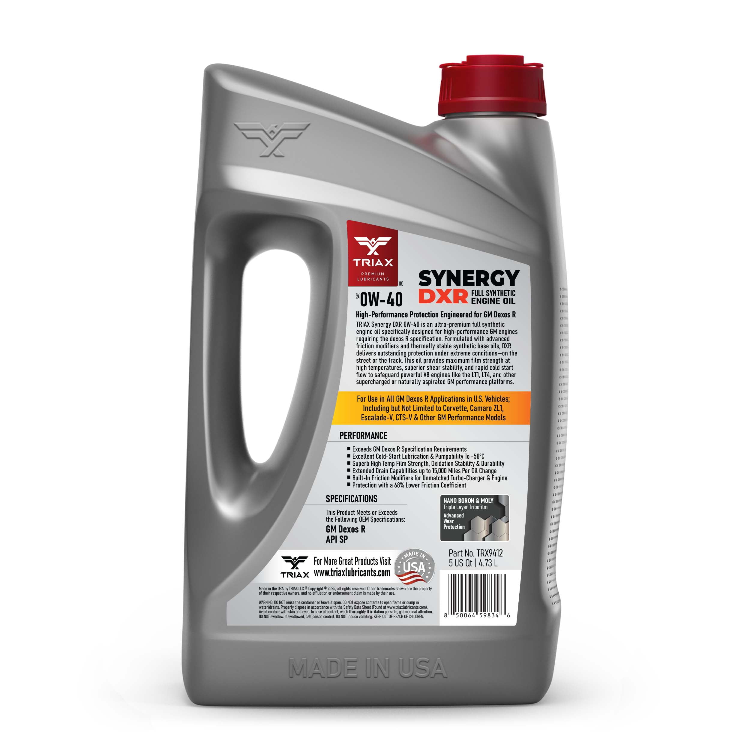 TRIAX Synergy DXR 0W-40 Full Synthetic Engine Oil 5 Quart, GM