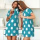 thumbnail image 4 of Fotbe Sky Blue And White Polka Dot Bata de Dormir para Mujer con Estampado, Camisón de Algodón de Manga Corta, Ropa de Dormir Casual, 4 of 6