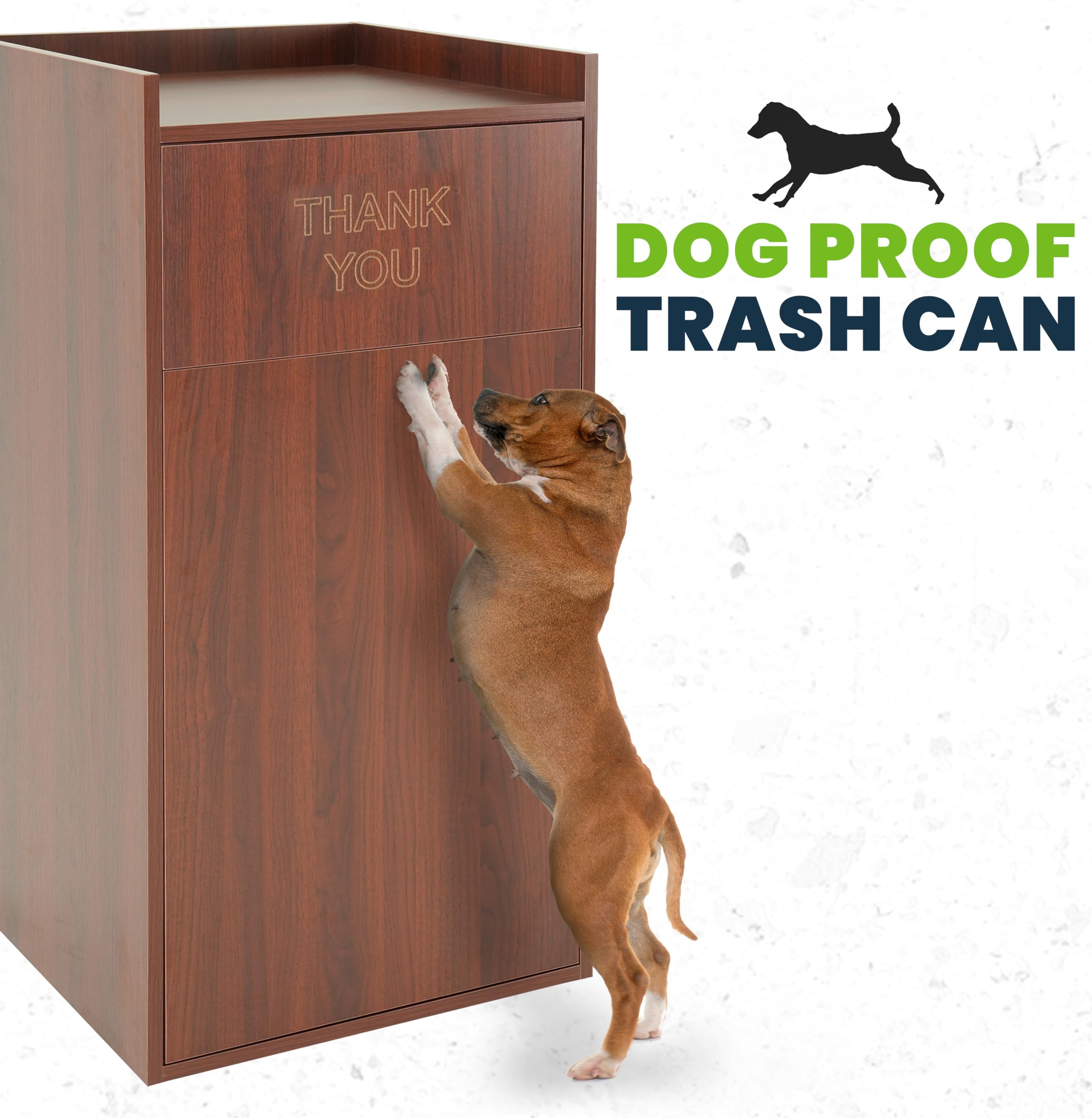 Alpine Restaurant Trash Can Cabinet - Thank You Trash Can Commercial Trash Can 40 Gallon, Garbage Receptacle with Tray Holder for Restaurants, Cafeterias (Mahogany)