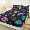 thumbnail image 3 of Feelyou Neon Jungle Mushroom Queen Sheet Sets, Dreamy Glitter Stars Flat Sheet, Cartoon Plant Botanical Queen Fitted Sheet, Super Cozy Room Decor, 4 Pieces, 3 of 7