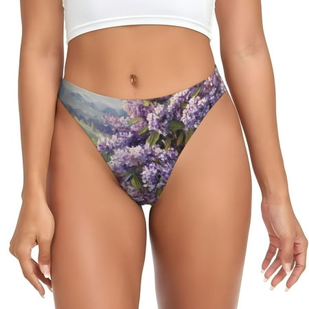 Qokaie Lilacs Teapot Scenic Painting Printed Women s Cotton Thong Underwear  Sexy Breathable Panties G-string-3X-Large