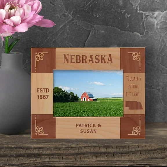Nebraska Personalized Wooden Frame-5" x 3 1/2" Brown Horizontal