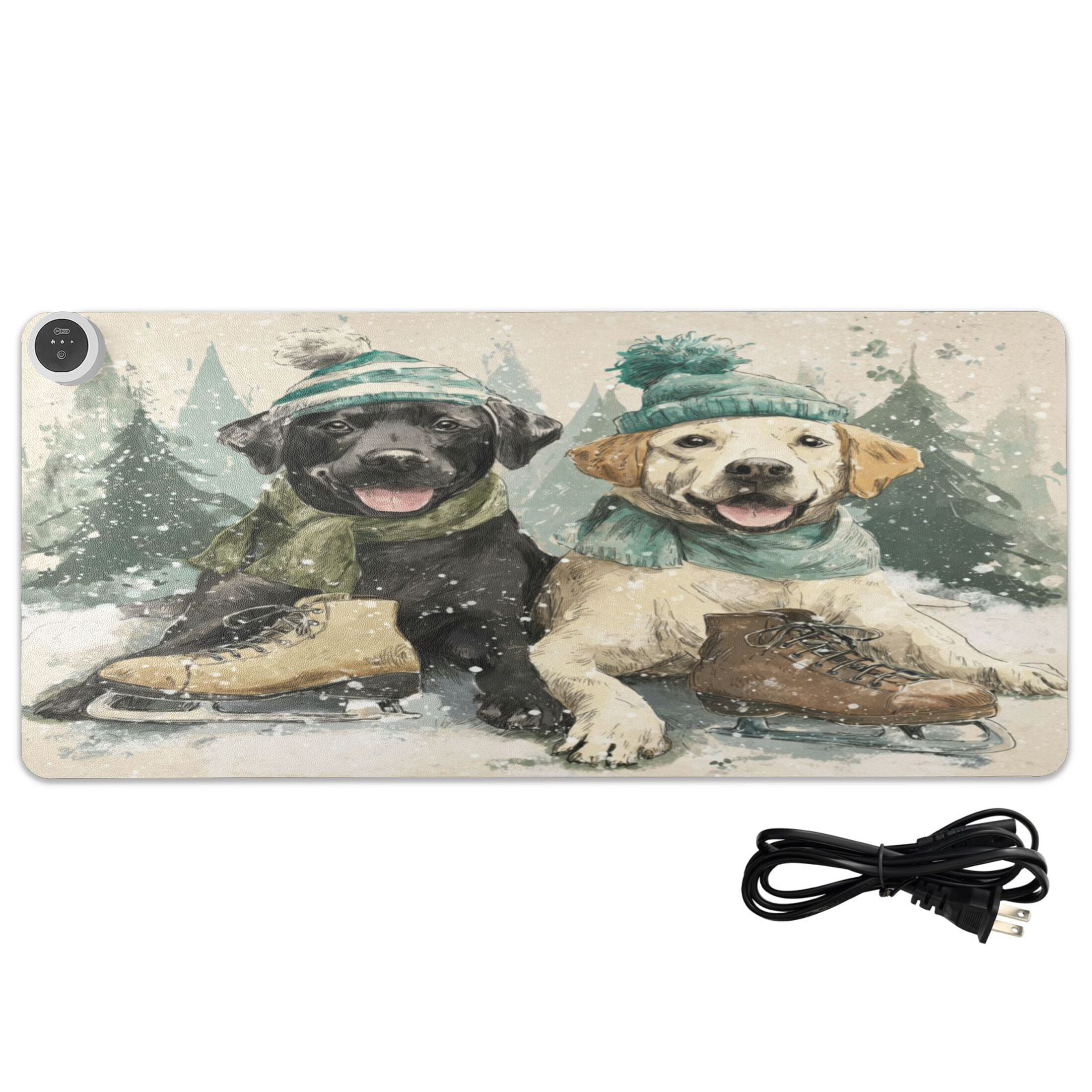 Wobogo Snow Labrador Heated Mouse Pad Extra-Large Desk Mat With 3 Heating Levels and 3-hour Auto Shut-Off Protection Ideal for Computer Keyboards Home Office Hand-warming Essential 31.5in × 13in