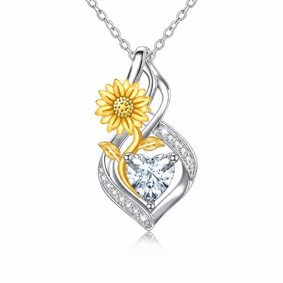 Taioiat 14K Gold Plated Sunflower Necklace White Gold Plated Infinity Heart Cubic Zirconia Jewelry Gifts for Mom Wife Girlfriend