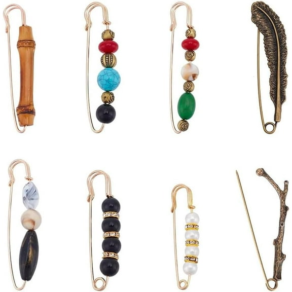 8 Styles Vintage Chic Brooch Extra Large Safety Pins Beaded Brooch Sweater Shawl Clips for DIY Sweaters Shawls Collars Dresses Clothing Decoration Accessories