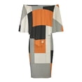 thumbnail image 5 of Beige And Black And Orange Squares Women's Off The Shoulder Ruffles Summer Wedding Guest Loose Casual Party Beach Dress, 5 of 9