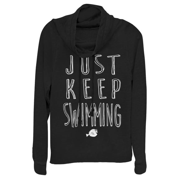 Junior's Finding Dory Keep Swimming Cowl Neck Sweatshirt Black X Large