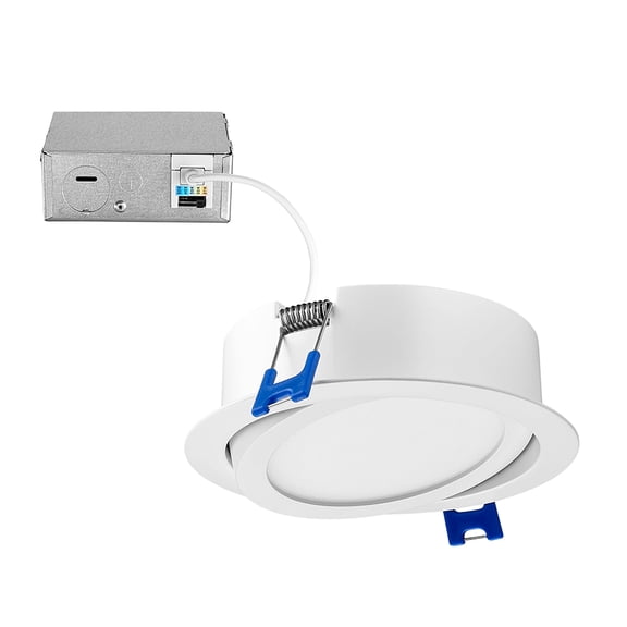 Maxxima 4 in. 5 CCT Ultra-Thin Recessed LED Gimbal Downlight with Junction Box, Color Selectable 2700K-5000K (2700K/3000K/3500K/4000K/5000K), Dimmable, 700 Lumens
