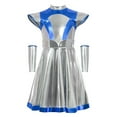 thumbnail image 6 of QQAMB Alien Costume for Girls Shiny Metallic Cap Sleeve Pleated Casual Dress Theme Party Fancy Dress, 6 of 6