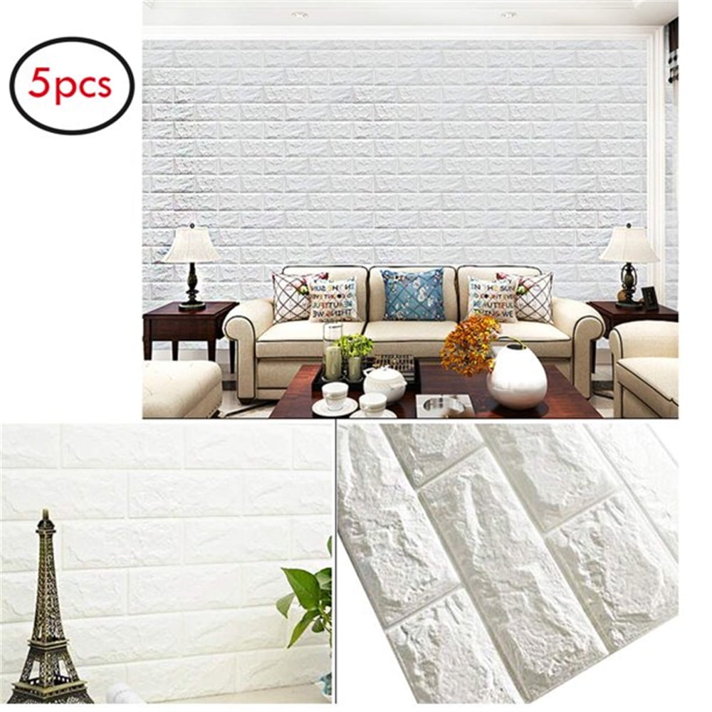 5 Pack 3D Wall Panels Peel and Stick Foam Wallpaper White Brick 3D