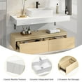 thumbnail image 3 of Dextrus 48 in Bathroom Vanity Floating Wall Mounted Bathroom Cabinet Glossy Cabinet Storage Wooden Vanity with Ceramic Basin Sink and 2 Drawers, Oak & White, 3 of 6