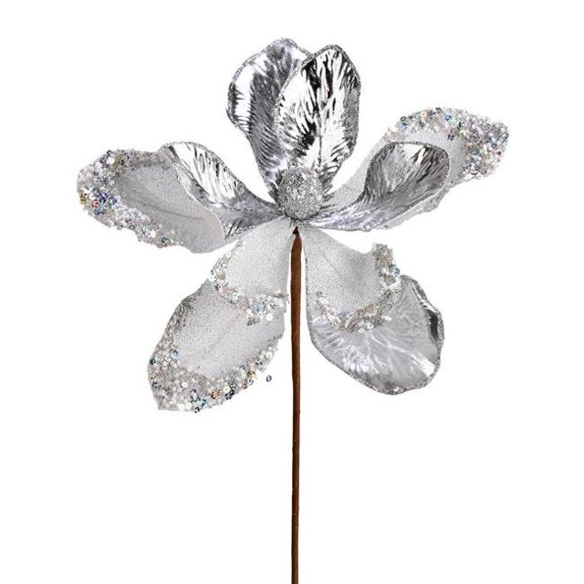 Vickerman QG190407 11 in. Silver Magnolia Glitter Spray - 6 per Bag