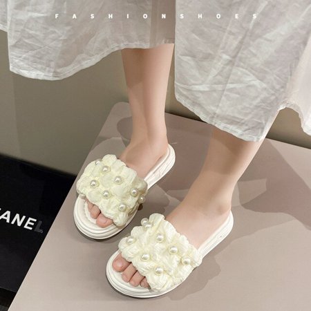 

DancePeanut Summer Kids Girls Elegant Pearl Flat Slippers Beach Sandals Shoes Children Girls Non-Slip Fashion Slippers Size 26-37