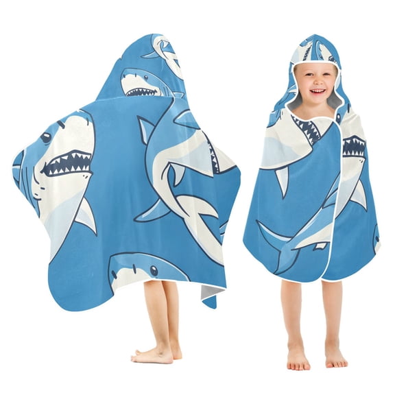 Sharks Cartoon Kids Hooded Beach Towel Baby Bath Poncho Towels with Hood Absorbent 50"x23.5" for Pool Swimming