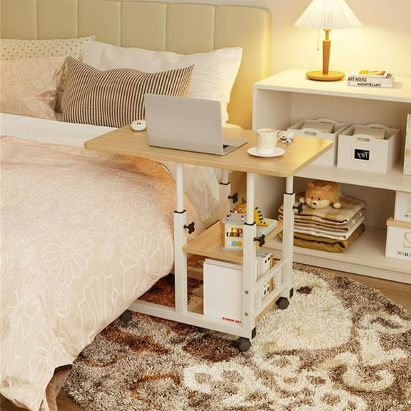 Towallmark Adjustable C Table, Mobile Laptop Desk with Wheels & Storage ā Height-Adjustable C-Shaped End Table for Couch, Living Room, Home Office