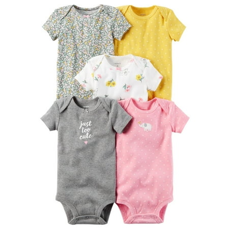 Carters Baby Girls 5-Pack Short-Sleeve Original Bodysuits Elephant Multi