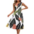 thumbnail image 2 of Zedker Floral 2026 Summer Dresses for Women Casual Sleeveless A-Line Pleated Midi Sun Dresses Casual Beach Flowy Tank Dresses with Pockets White Size S-XXL, 2 of 7