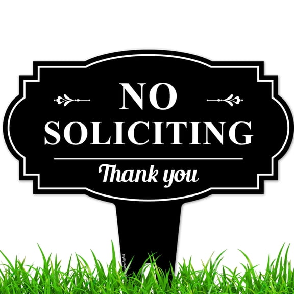 No Soliciting Sign for House and Yard, 13x13 Inches Durable Rust Proof Aluminum Composite Sign with Heavy Duty Ground Stakes, Black