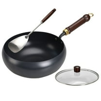 26cm Handmade Hammered Uncoated Thick Iron Pot with Glass Cover for Multi-Cooking