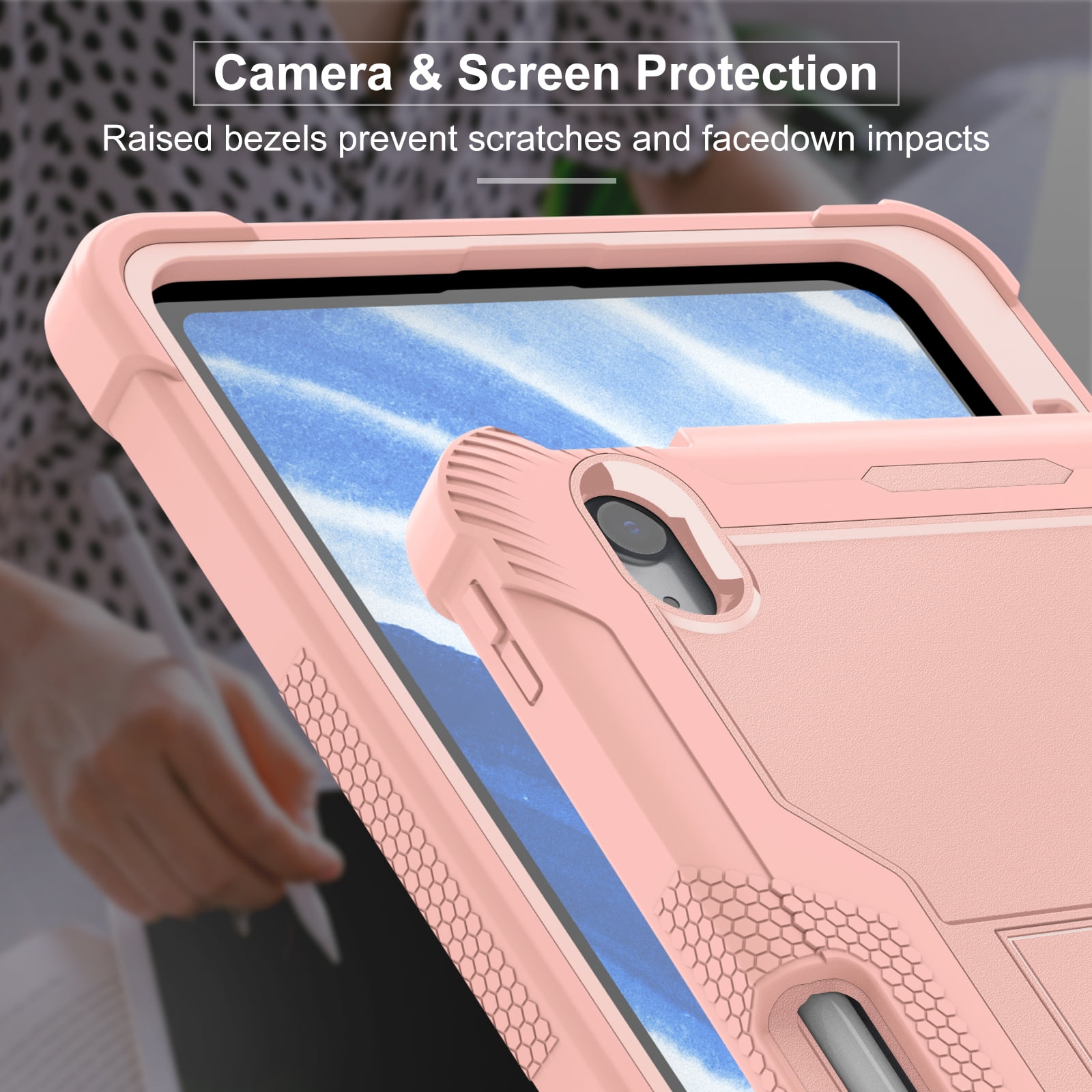 Allytechgroup Rugged Case for Apple iPad Air 11 M4 M3 M2 2026 2025 2024, Dual-Layers Kickstand Anti-Scratch Bumper With Pencil Holder Lightweight Kids Friendly Case Cover for iPad Air 11", Rosegold
