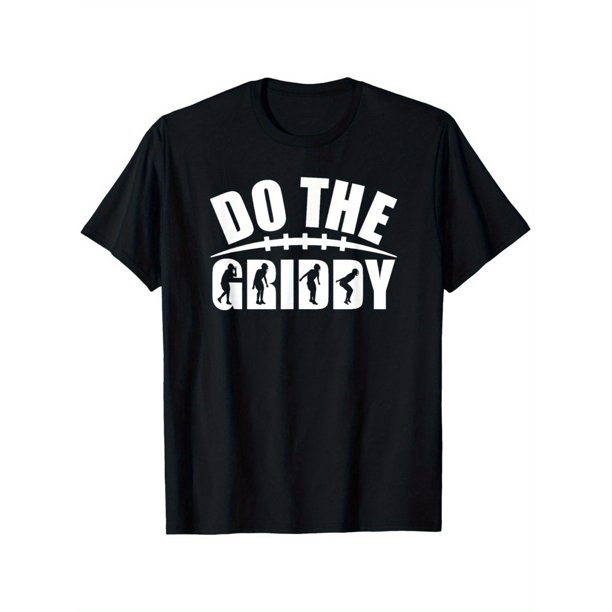 Camiseta gráfica de fútbol "Do the Griddy" para niño: algodón suave, manga corta, cuello redondo, negra con estampado blanco, estilo deportivo informal.