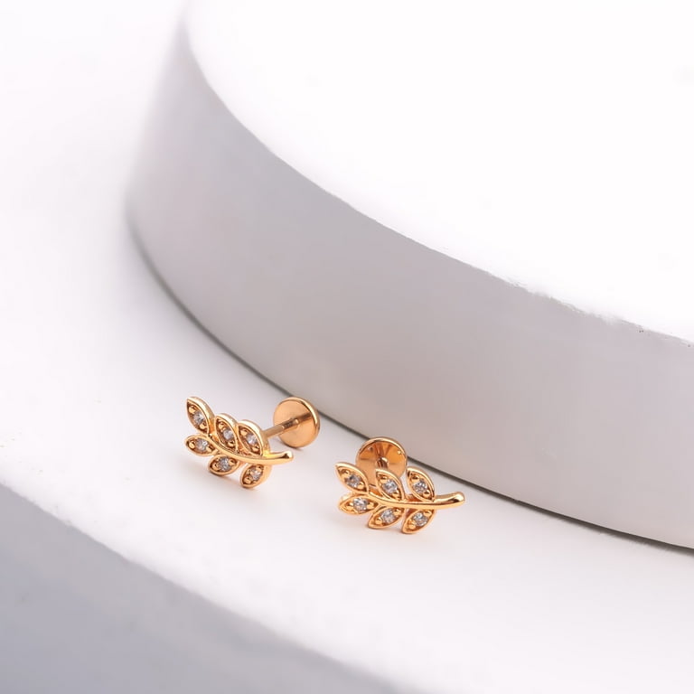 316L Surgical Steel Flat Back Leaf Labret 316L Surgical Steel Flat Back Leaf Labret