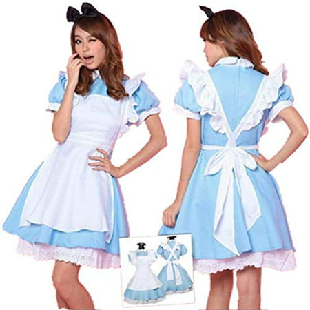 Deetto Cosplay Costume Alice in Wonderland Anime Maid Blue Costumes Lolita Women Girls