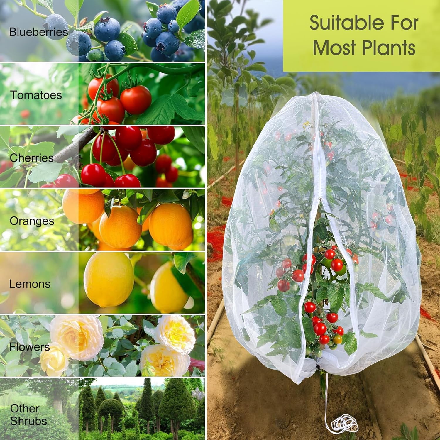 Fruit Tree Netting,  3.3 x 2.6 FT Blueberry Bush Netting Cover with Zipper Drawstring, Outdoor Mosquito Net Garden Netting Protector Plant from Birds Cicadas Animals Insect (4 PCS, White)