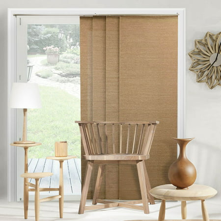 Chicology Adjustable Sliding Panels, Cut to Length Vertical Blinds, Birch Truffle (Privacy & Natural Woven) - Up to 80