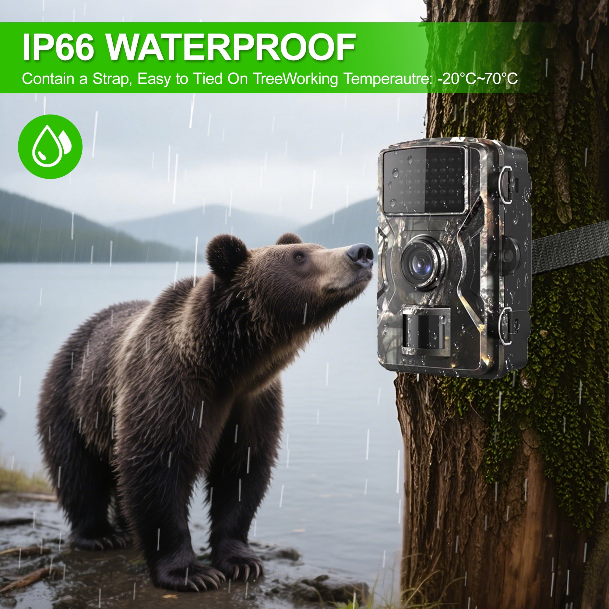 Trail Camera with 2K HD Night Vision, 4MP, 0.4s Trigger Speed, 130° Lens, IP66 Waterproof