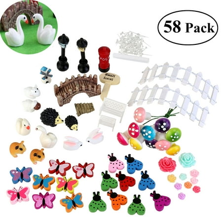 Fairy Garden Ornaments Pixnor Miniature Plant Pots Bonsai Craft Micro Landscape Fairy Garden Ornament DIY Dollhouse Kit Decor Hedgehog Mushroom , 58pcs ()