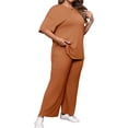 thumbnail image 5 of Women Plus Size Solid 2 Pieces Sets Short Sleeve Casual Tops and Wide Leg Pants Tracksuit, 5 of 6