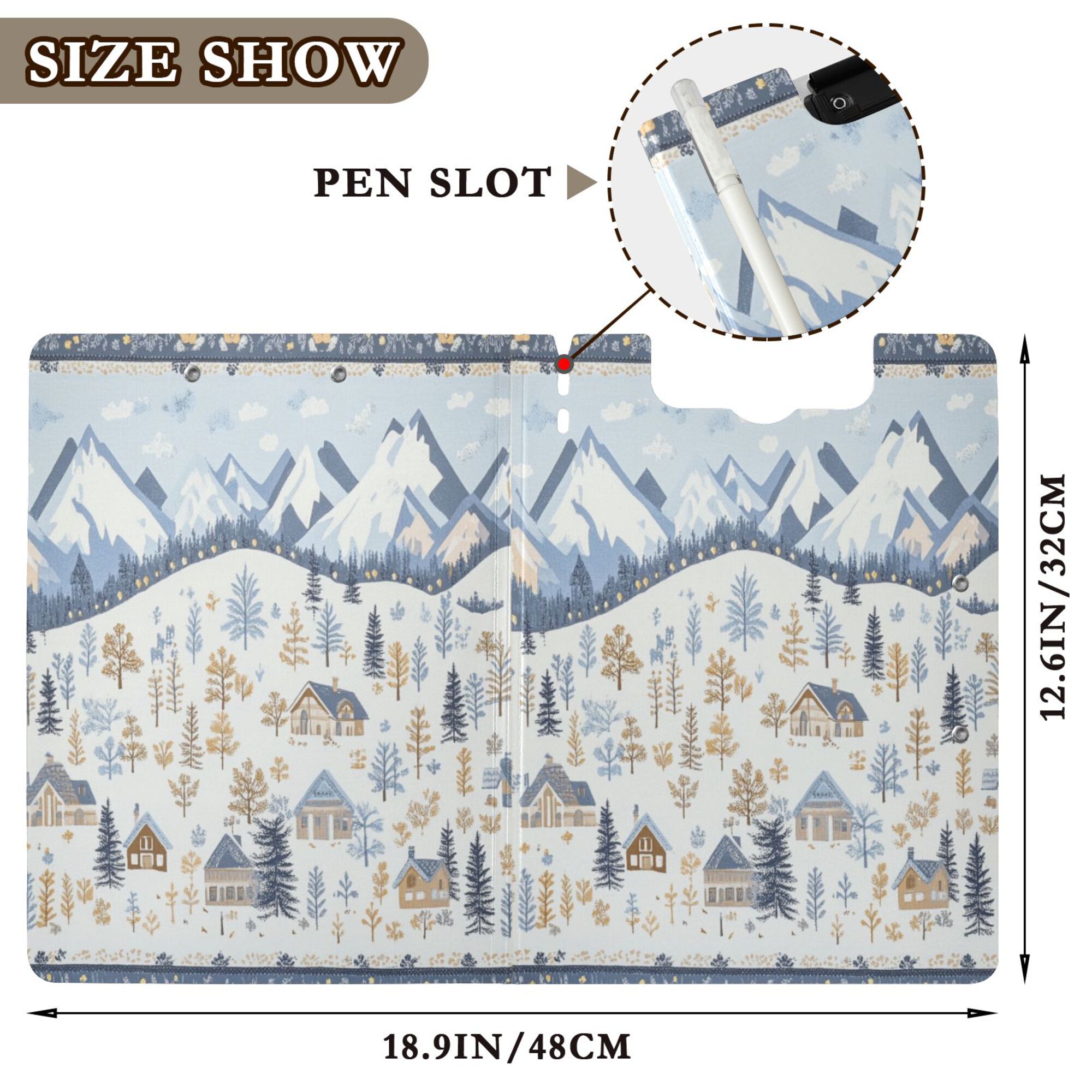 FORMRS A4 Clipboard Folder with Pen Holder Horizontal Foldable School Office Binder, Light Blue Mountain