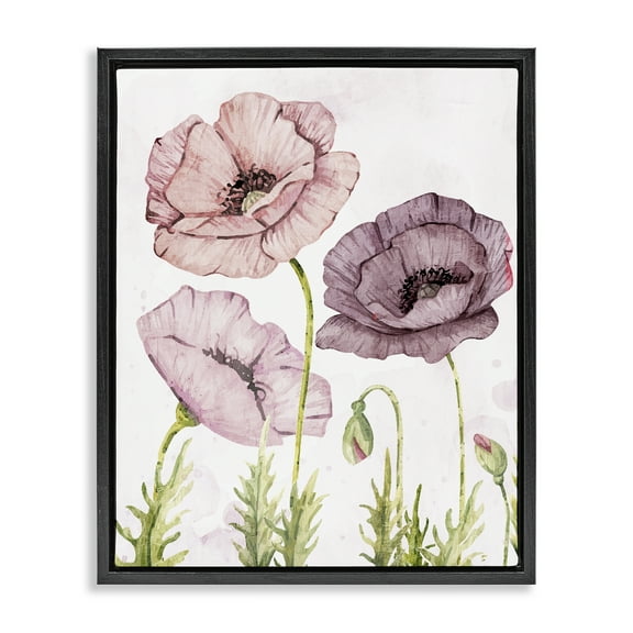 Stupell Industries Poppies Trio in Garden Plants & Flowers Painting Black Floater Framed Canvas Art Print Wall Art, 17 x 21