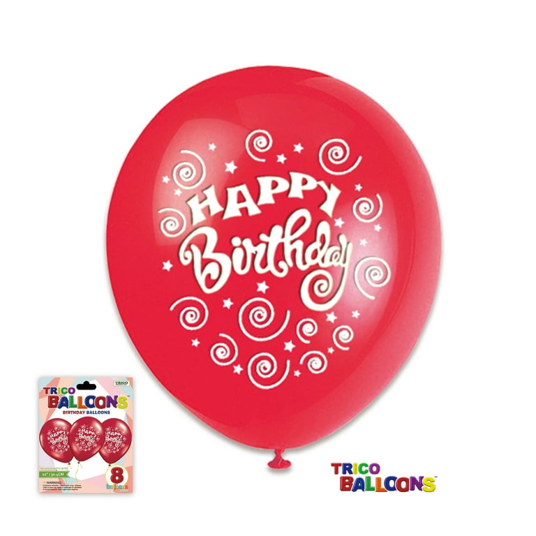12 Happy Birthday Latex Helium Balloons 8 Count Package - Red - Bright  Vivid Colors With Spirals And Stars Background For Your Birthday  Celebration