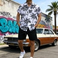 thumbnail image 2 of IWRICH Hawaiian Shirt Set for Men Short Sleeves Tropical Printed Shirts and Shorts 2 Piece Casual Button down Summer Beach Floral Outfits 18-White S, 2 of 7