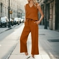 thumbnail image 2 of BLOCLOALO 2 Piece Lounge Set Sleeveless Tops Womens Daily Casual 2 Piece Solid Tank Tops Wide Leg Pants Outfits Sets Tunic Tops V Neck Blouses Travel Outfits for Women Orange L, 2 of 6