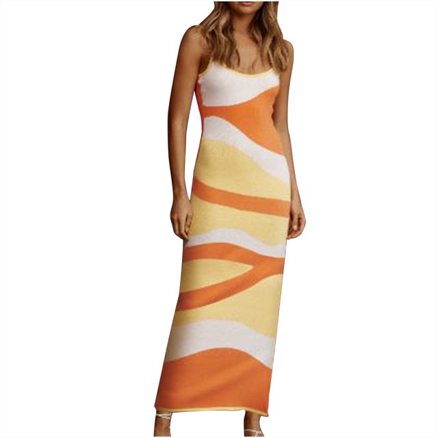 Bowake Robe Maxi Moulante en Tricot d'Été 2024 pour Femmes, Bretelles Spaghetti, Col Rond, Robe Chandail