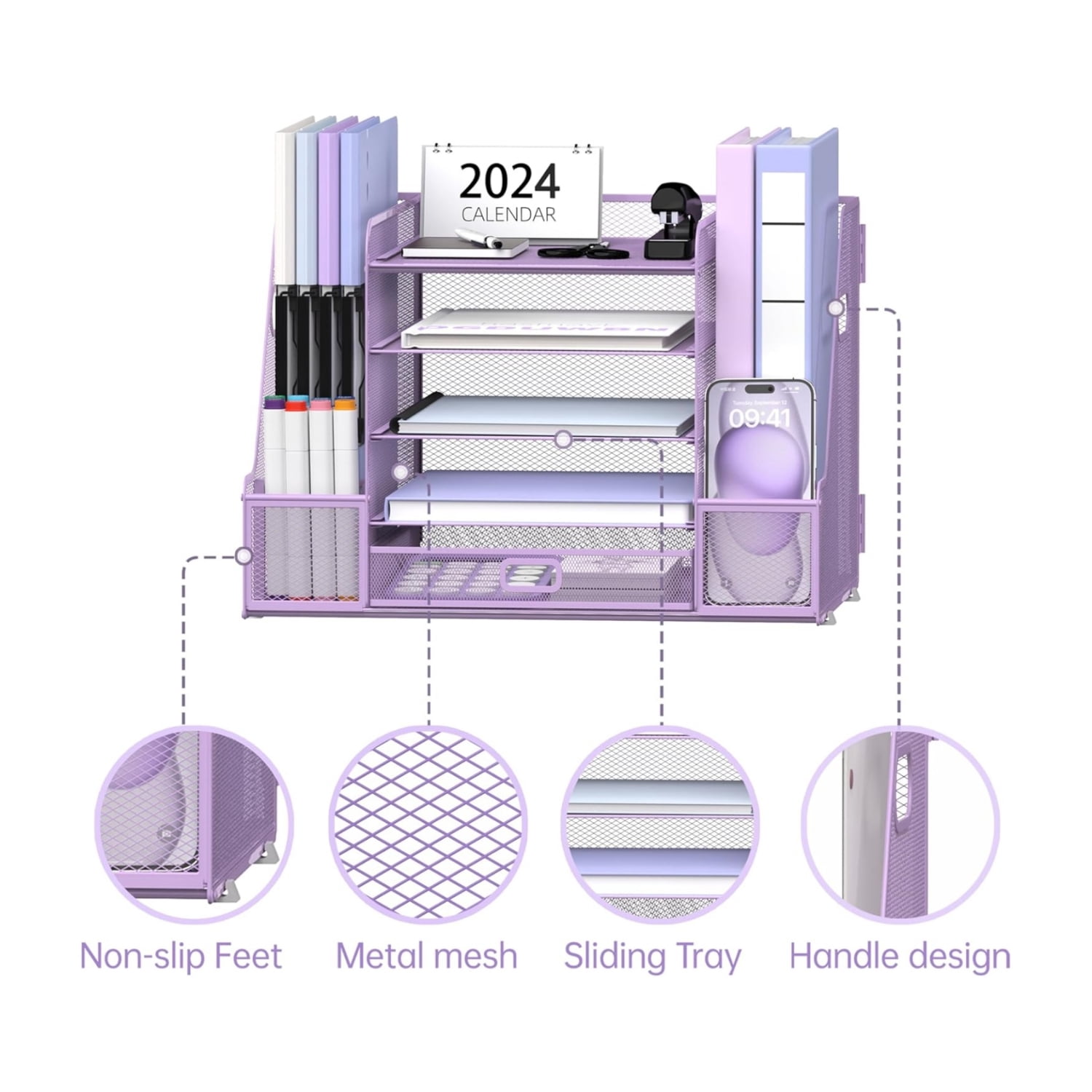 INTIGE 5-Tier Tray-style Document Rack, Desktop Document Sorter with Bookends for Home and Office