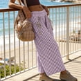 thumbnail image 4 of Yifymode Women's Gingham Plaid Wide Leg Capri Culottes Elastic Waist Palazzo Pants Summer Casual Wear,Light Purple M, 4 of 5