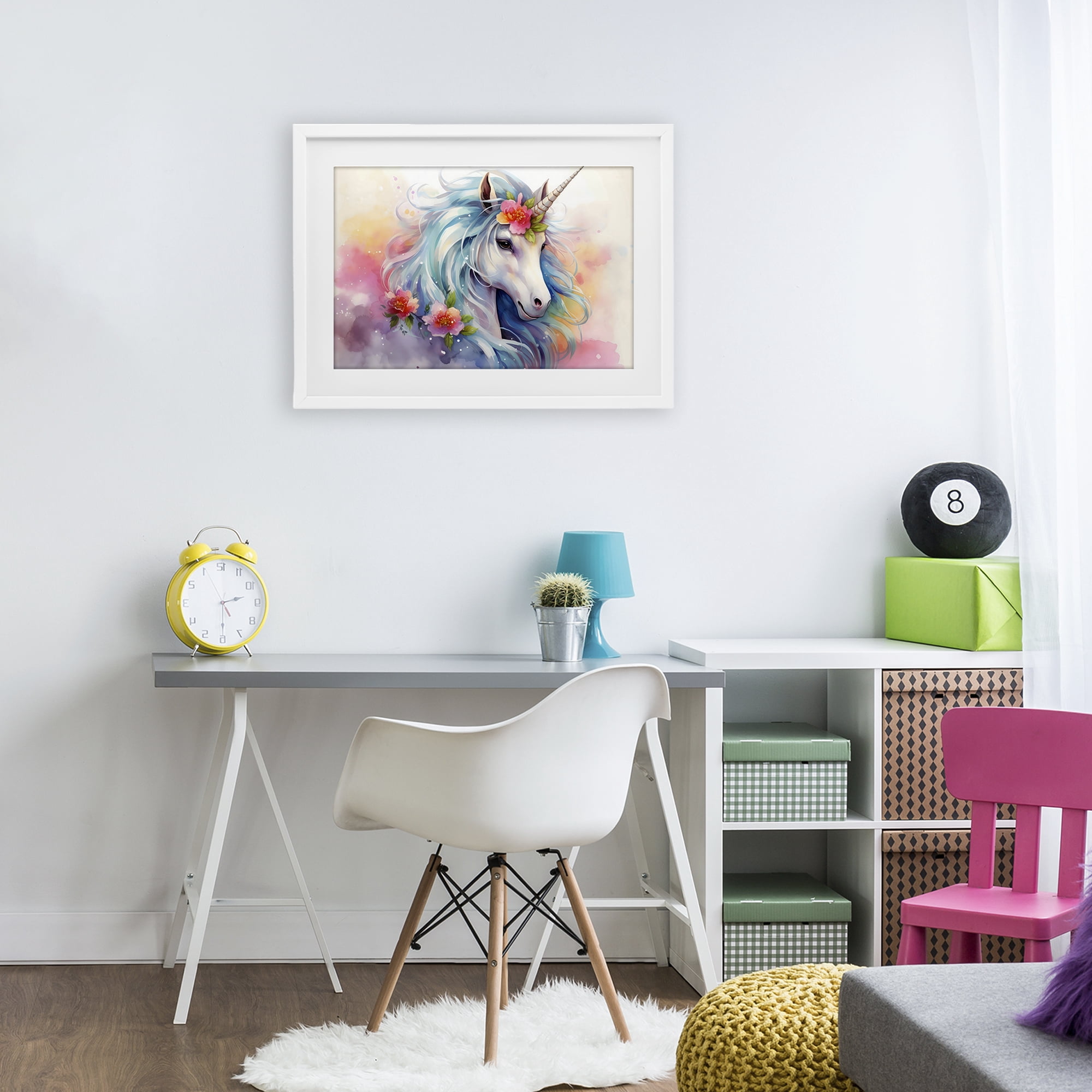 Stupell Industries Magical Unicorn with Blossoms White Framed Print Under Glass, design by Creative Studio