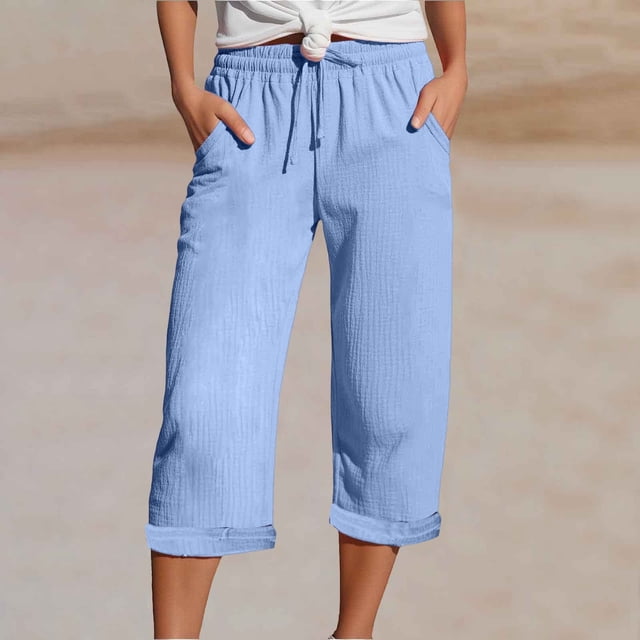 WILLBEST Pantalones Casuales elegantes para Mujer con Cintura Elástica y Bolsillos para Uso Diario, Ideales para Actividades al Aire Libre En Primavera y Verano. Mediana