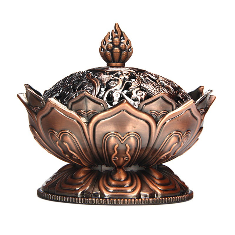 Vintage Lotus Shape Alloy Incense Burner Bronze Incense Burner Aroma Incense Holder Tool 